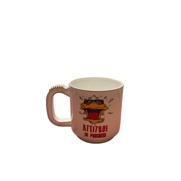 Vintage 80s USA Cartoon Duck Coffee Mugs Funny Slogans Stackable Plastic Handles - Picture 8 of 13